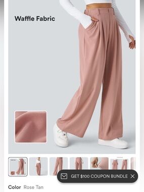 NWOT Halara Rose Tan Wide-Leg Waffle Pants